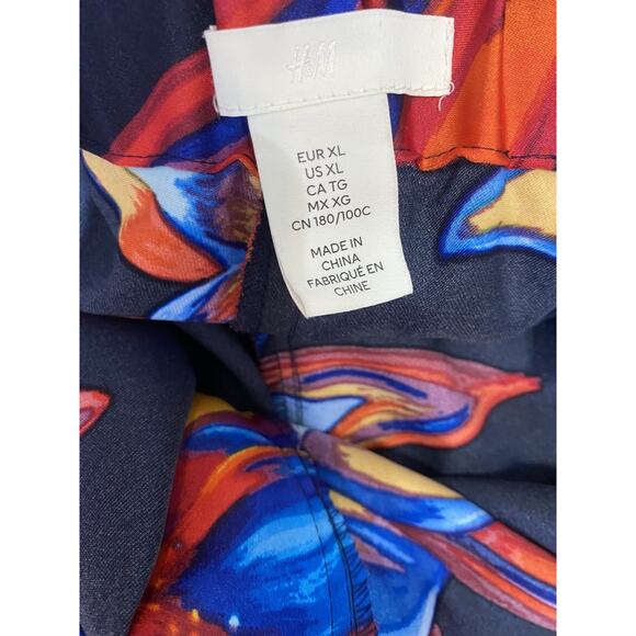 H&M NWOT Colorful Floral Faux Wrap Wide Leg Palazzo Satin Pants XL & Large Shirt - Picture 11 of 16